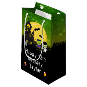 Petit Sac Cadeau Joyeux anniversaire Halloween Monstres Green