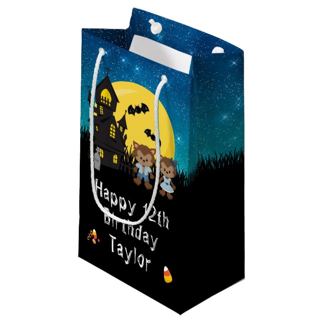 Petit Sac Cadeau Joyeux anniversaire Halloween Werewolf Blue (Devant Angle)