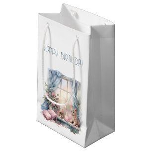 Petit Sac Cadeau Joyeux Anniversaire Hiver Bleu rose Vitre victorie