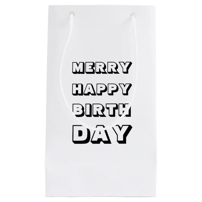 Petit Sac Cadeau Joyeux Anniversaire noir blanc moderne Noël (Devant)