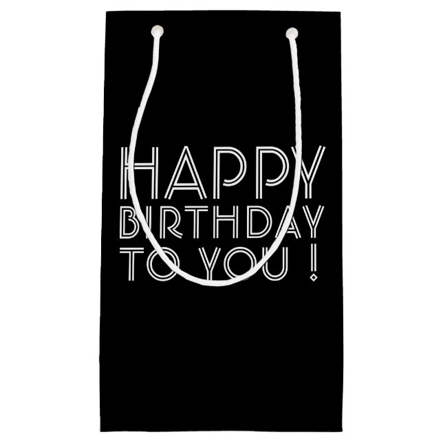 Petit Sac Cadeau "Joyeux Anniversaire Pour Vous !" Noir & Blanc (Devant)