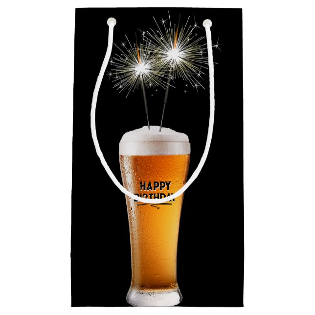 Petit Sac Cadeau Joyeux Anniversaire Sparkler En Verre De Bière (Devant)
