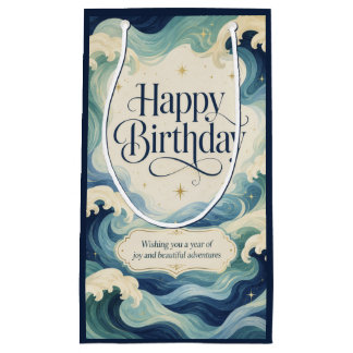 Petit Sac Cadeau Joyeux Anniversaire Vagues Océaniques Flottantes