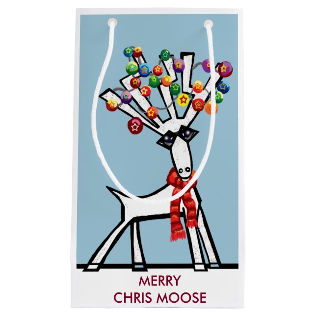 Petit Sac Cadeau Joyeux Chris Moose ou renne (Devant)