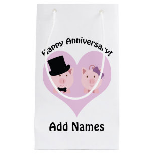 Petit Sac Cadeau Joyeux couple de cochons à l'anniversaire