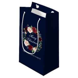 Petit Sac Cadeau Joyeux Noël de guirlande florale élégante