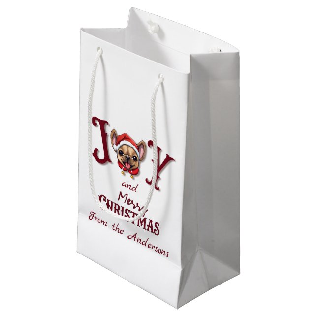 Petit Sac Cadeau Joyeux Noël Joy Cute French Bulldog holly (Devant Angle)