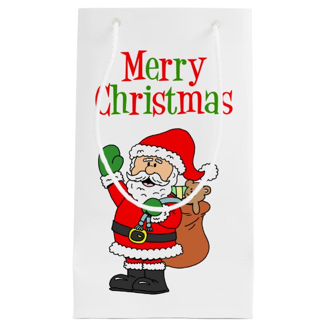 Petit Sac Cadeau Joyeux Noël mignon caricature Père Noël (Devant)