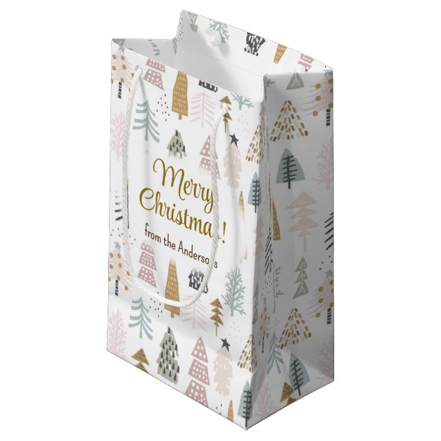 Petit Sac Cadeau Joyeux Noël Rustique Agritourisme Arbres d'hiver (Devant Angle)