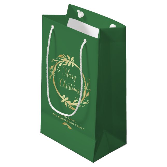 Petit Sac Cadeau Joyeux Noël vert Holly Wreath (Devant Angle)