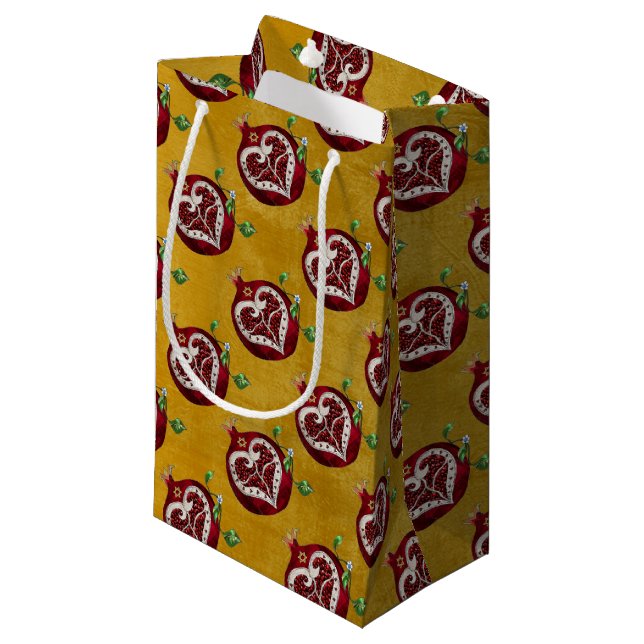 Petit Sac Cadeau Judaica Pomegranate Heart Hanoukka Rosh Hashanah (Devant Angle)