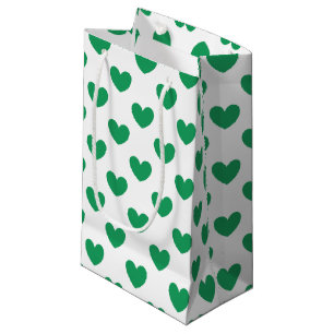 Petit Sac Cadeau Kelly Coeurs polka vert sur blanc