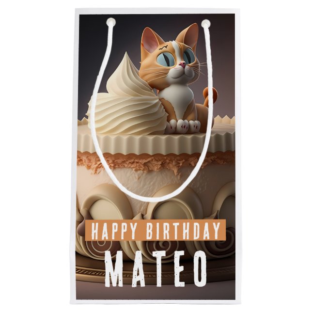 Petit Sac Cadeau Kitten Anniversaire Gâteau - Anniversaire (Devant)