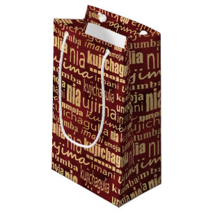 Petit Sac Cadeau Kwanzaa Sept Principes (Rouge/Or)