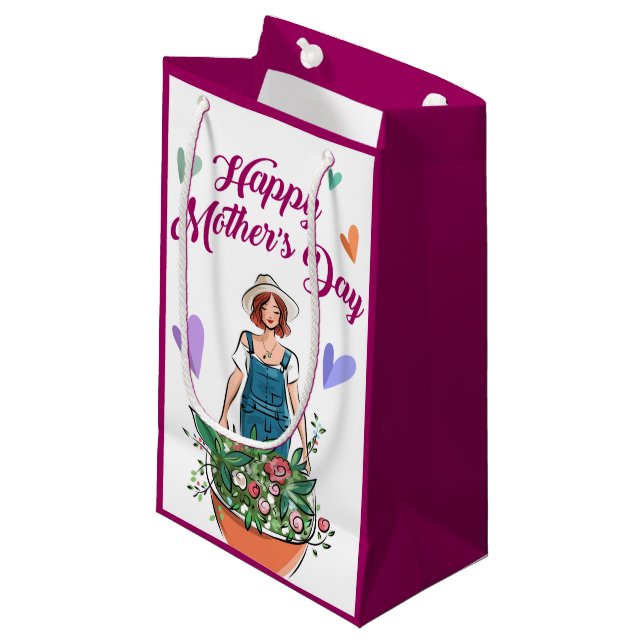 Petit Sac Cadeau Lady Gardening Flowers Fête des mères (Devant Angle)