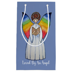 Petit Sac Cadeau L'ange d'aquarelle avec l'arc-en-ciel s'envole