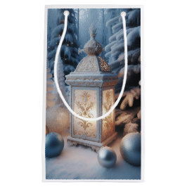 Petit Sac Cadeau Lanterne dépoli ornée d'hiver