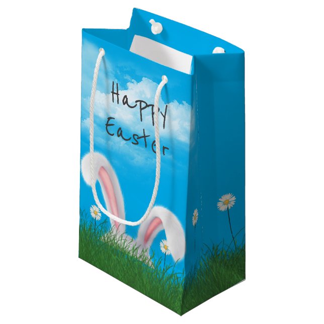 Petit Sac Cadeau Lapin De Pâques Dans L'Herbe (Devant Angle)