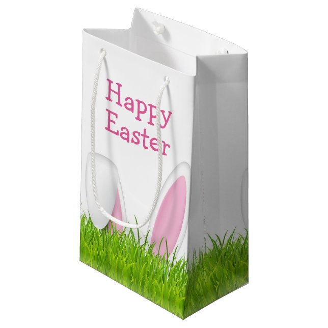 Petit Sac Cadeau Lapin De Pâques Oreilles Dans L'Herbe (Devant Angle)