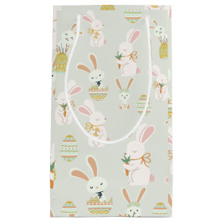 Petit Sac Cadeau Lapins dans Oeufs de l'Est en Sage