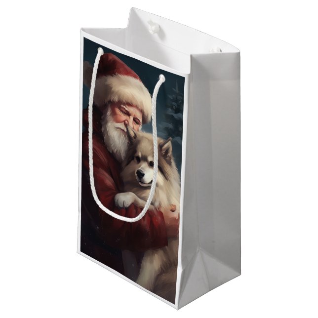 Petit Sac Cadeau Lapphund finlandais Noël festif du Père Noël (Devant Angle)