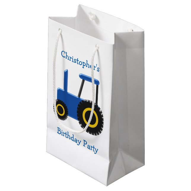Petit Sac Cadeau Le tracteur bleu ajoutent juste l'anniversaire (Devant Angle)