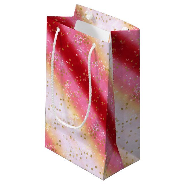 Petit Sac Cadeau Lever du soleil de Sakura rose tombant (Devant Angle)