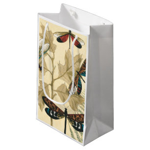 Petit Sac Cadeau Libellules colorées flottant au-dessus du feuille