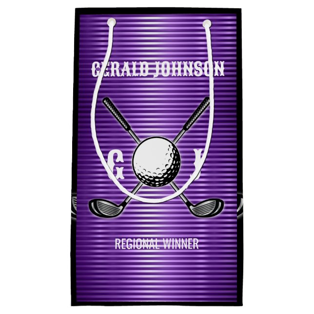 Petit Sac Cadeau Lignes métalliques violettes Golf Monogramme Conce (Devant)