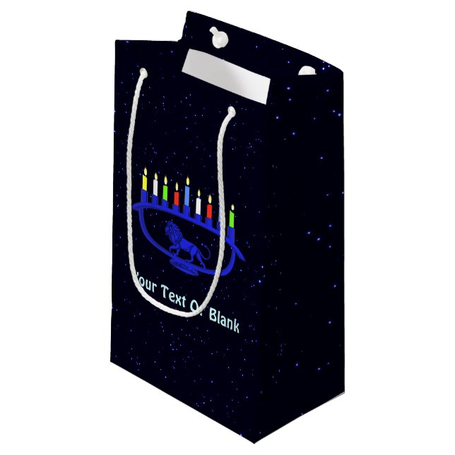 Petit Sac Cadeau Lion bleu Menorah (Devant Angle)