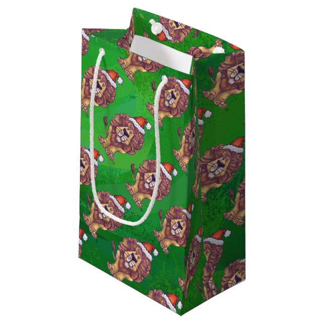 Petit Sac Cadeau Lion Christmas on Green (Devant Angle)