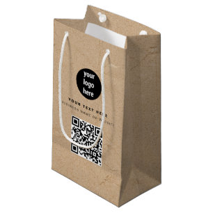 Petit Sac Cadeau Logo d'entreprise code QR Kraft Brun Rustique 