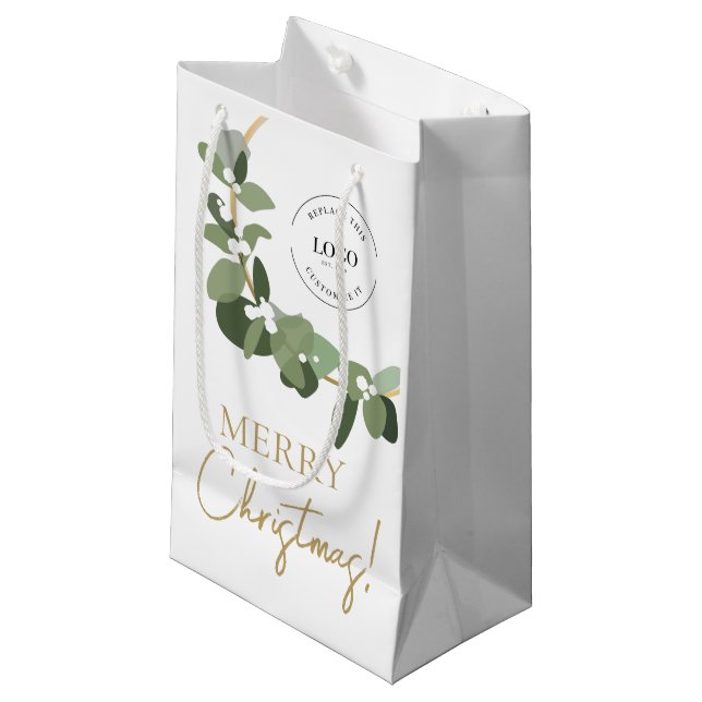 Petit Sac Cadeau Logo d'entreprise moderne Joyeux Noël (Devant Angle)