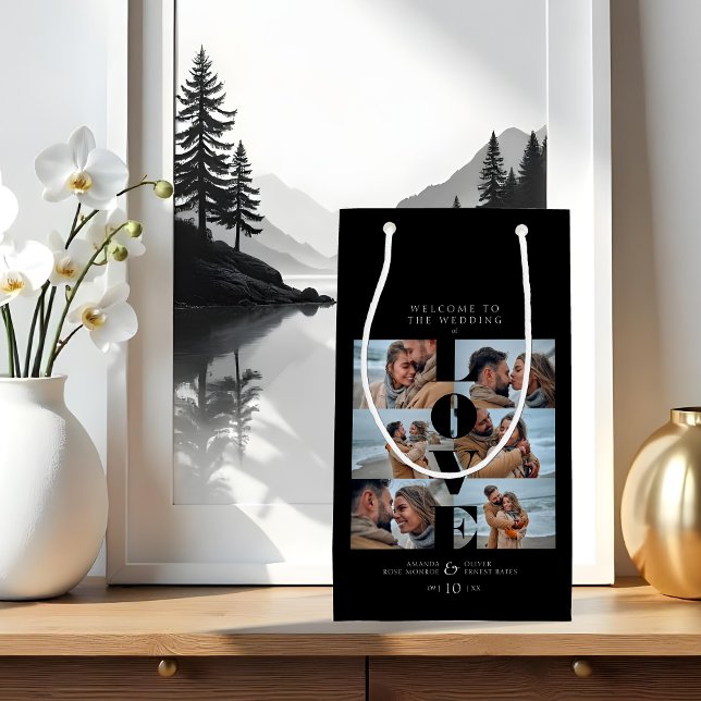 Petit Sac Cadeau Love Cote Black Collage Bienvenue Mariage 6 Photos (Love Quote Black Trendy Collage Wedding 6 Photos Welcome Bag. )