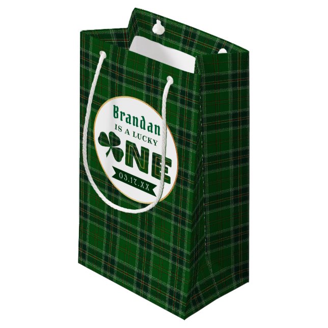Petit Sac Cadeau Lucky Little Shamrock 1er anniversaire (Devant Angle)