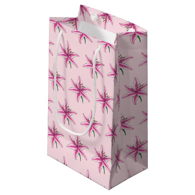 Petit Sac Cadeau Lys Rose Lys Fleurie Jardin Printemps (Devant Angle)