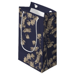 Petit Sac Cadeau Magnolias du Sud et bleu nuit