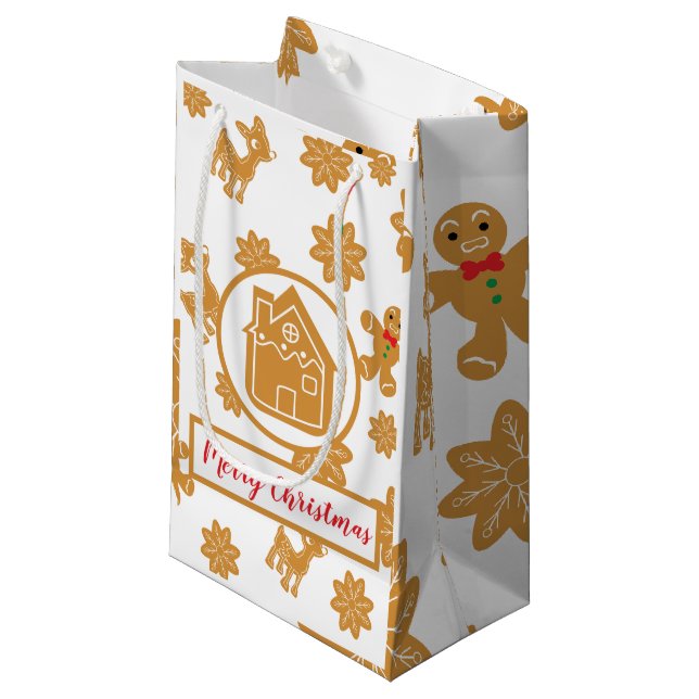 Petit Sac Cadeau Maison de pain d'épices Noël (Devant Angle)