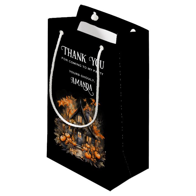 Petit Sac Cadeau Maison hantée avec Halloween Citrouille (Devant Angle)
