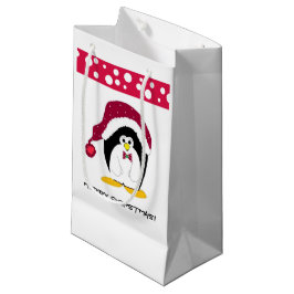 Petit Sac Cadeau Manchot avec un chapeau de Père Noël