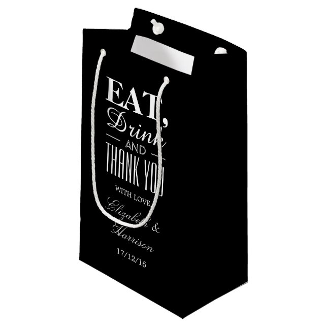 Petit Sac Cadeau Manger, boire et Merci (Devant Angle)