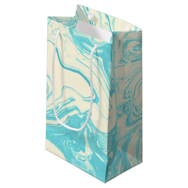 Petit Sac Cadeau Marbre cool design en Turquoise et Crème (Devant Angle)