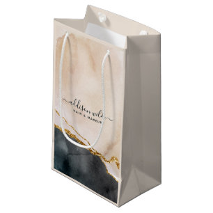 Petit Sac Cadeau Marbre Or Noir Rose Aquarelle Script Entreprise