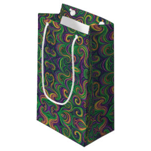 Petit Sac Cadeau Mardi Gras vert violet tourbillonne abstrait