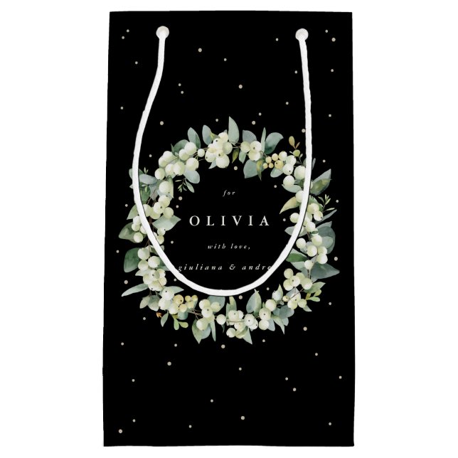 Petit Sac Cadeau Mariage Black Snowberry+Eucalyptus (Devant)