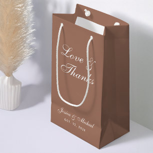 Petit Sac Cadeau Mariage Brown Amour et Merci Simple Calligraphie