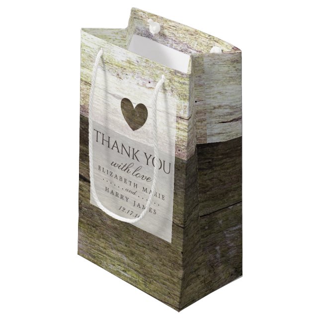 Petit Sac Cadeau Mariage Country Wood Heart (Devant Angle)