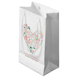 Petit Sac Cadeau Mariage de coeur floral moderne