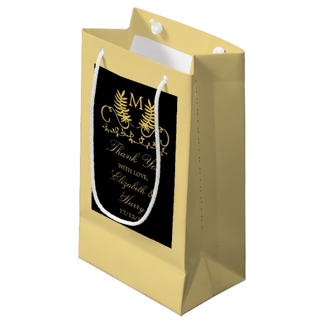 Petit Sac Cadeau Mariage d'emblème Floral d'or (Devant Angle)