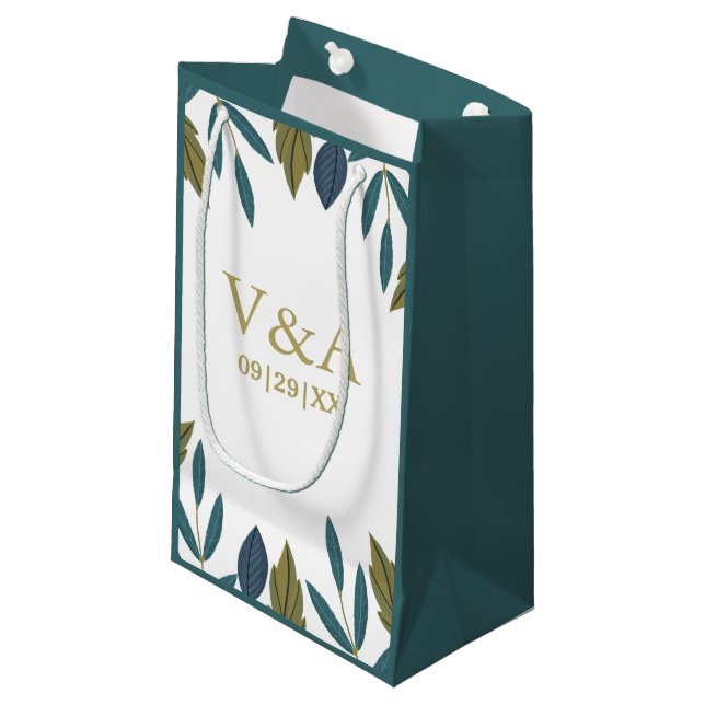 Petit Sac Cadeau Mariage floral feuille rustique (Devant Angle)